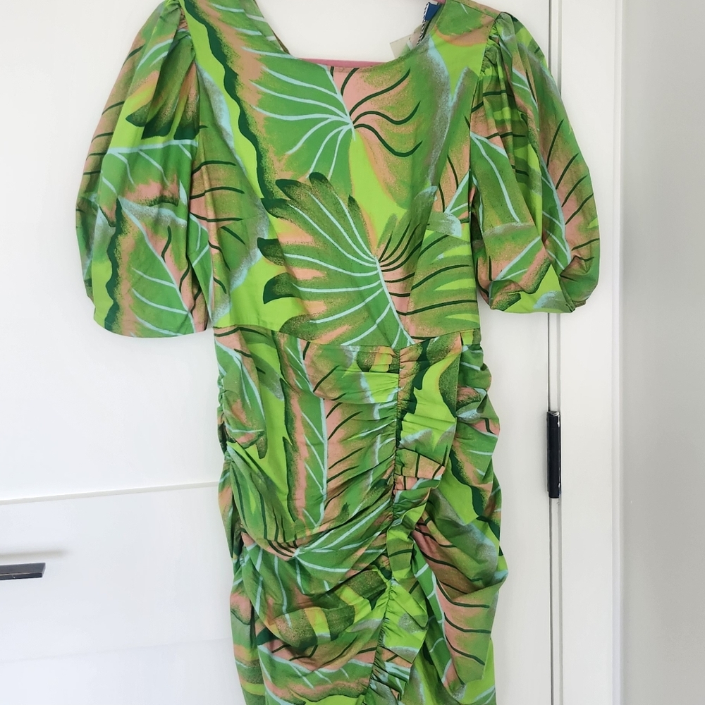 FARM Rio Green Tropical Ruched Mini Dress - Picture 4 of 6